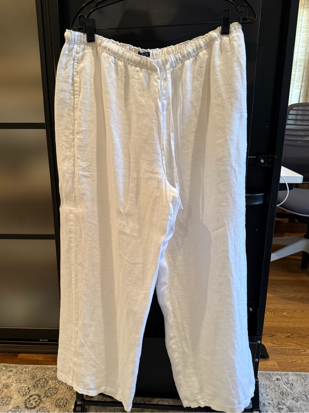 J. Crew Soleil White Wide-Leg Linen Drawstring Pants